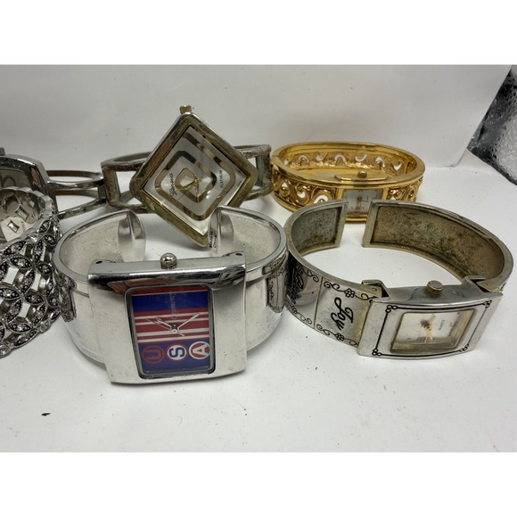 Cuff Bangle Bracelet Mostly Silver & Gold Tone Ladies Watches ALL METAL Lot 20 main image 9
